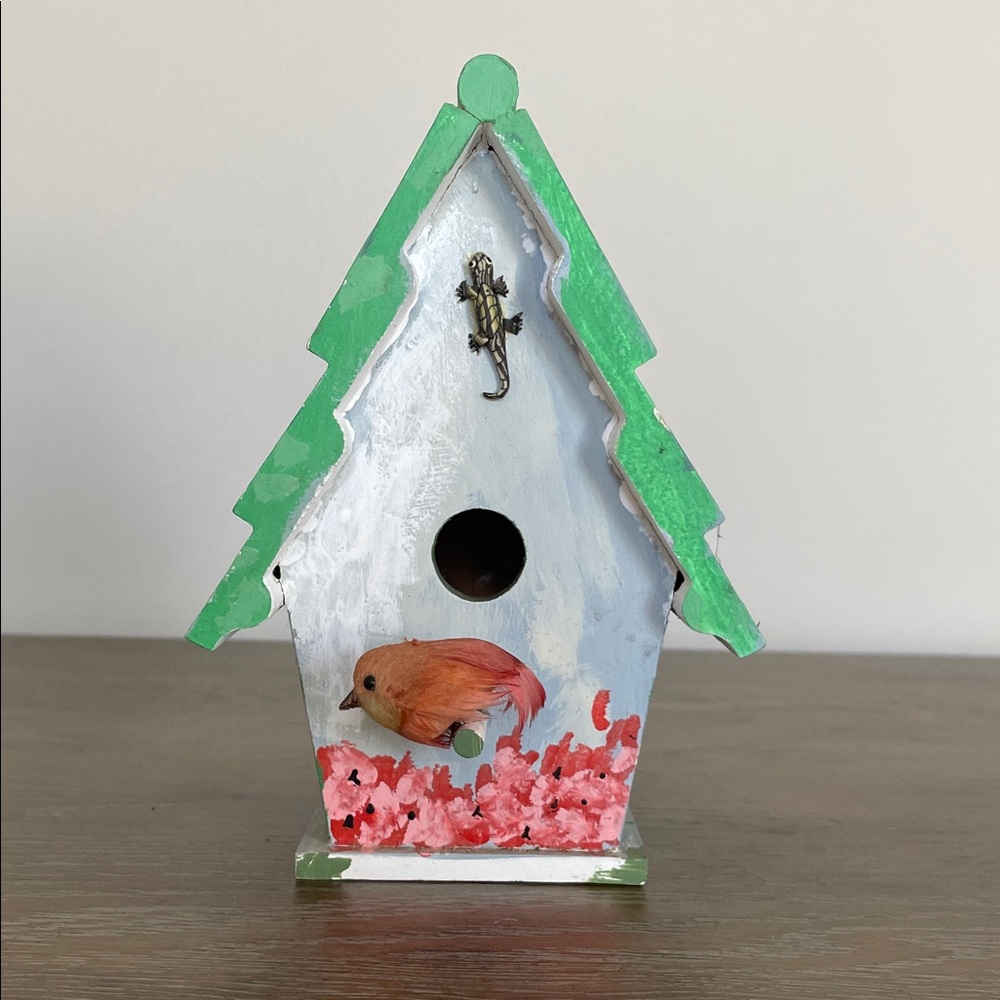 Hand-Painted Decorative Birdhouse with Floral Detail